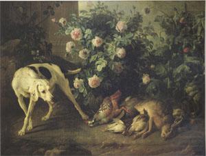 Francois Desportes Dog Guarding Game Near a Rosebush (mk05) china oil painting image